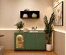 Green Crockery Unit Design with Glass Display And Wall Shelf