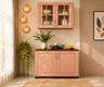 Pink Crockery Unit with Glass Shutters And Base Storage