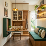 Dining Room Nook with Fold-Down Green Table and Storage Bench