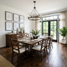 Dark Wood Table and Chairs in Dining Room Design with Credenza