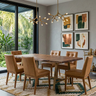 Dining Room Design with Wood Table and Brass Lighting