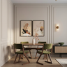 Olive Green Dining Room Design with Oval Wood Table and Sculptural Chairs