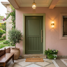Green Single Entrance Door Design with Fluted Panel