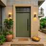 Green Fluted Single Entrance Door Design with Black Pull Handle