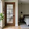 Swing Single Bedroom Door Design with Frosted Glass Panels