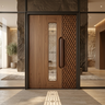 Single Entrance Door Design with Carved Honeycomb Border and Leaded Glass Insert