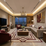 Single Layer Gypsum False Ceiling Design with Linear Track Lights and Chandelier