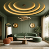 Living Room Wall Paint Design with Fluted Accent Paneling and Curved Sofa