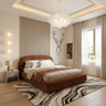 Bedroom Wall Paint Design with Wood Slat Panel and Stag Line Art Decal