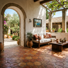 Outdoor Terracotta Tile Flooring Design with Reddish-Brown Hexagonal Tiles