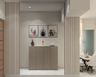Taupe Foyer Design with Fluted Wall Panelling and Shoe Storage