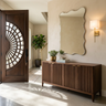 Amati PC Foyer Design with Wooden Credenza and Sunburst Glass Door