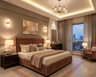 Rose Tufted Bed in Guest Bedroom Design with Sputnik Chandelier