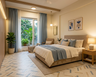 Beige Panel Bed in Guest Bedroom Design with Herringbone Floor