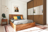 Solid Wood Bed with Herringbone Headboard in Guest Bedroom Design
