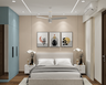 Pastel Guest Bedroom Design with Platform Bed and Sky-Blue Built-In Wardrobe