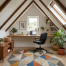 Natural Oak Wall Desk in Home Office Design with Rafters