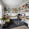 Olive Green Settee Sofa in Home Office Design with Desk