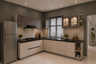 L-Shaped Kitchen Design with Black Window Blinds