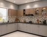L-Shaped Kitchen Design with Geometric Backsplash