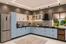L-Shaped Kitchen Design with Open Wooden Shelves