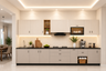 Straight Kitchen Design with Fluted Wall Cabinets and Glass Shutter