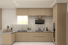 Beige L-Shaped Kitchen Design with Breakfast Counter Extension