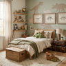 Oak Platform Bed in Kids Bedroom Design with Toy Trunk