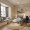 Kids Bedroom Design with Window Seater Bench and Storage Bed