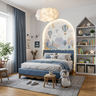 Kids Bedroom Design with Blue Bed and Hot Air Balloon Mural