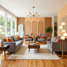 Living Room Design with Grey Velvet Sofa and Terracotta Accent Wall