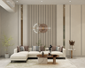 Cream Sectional Sofa Living Room Design with Marble Coffee Table