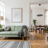 Sage Green Tufted Sofa in Living Room Design with Accent Table