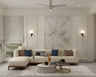Living Room Design with Cream Sofa and Layered Round Coffee Tables