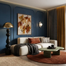 Navy Blue Accent Living Room Design with Green Marble Coffee Table