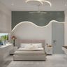 Master Bedroom Design with Padded Queen Bed and Curving LED Wall Panel