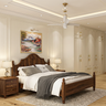 Master Bedroom Design with Wooden Bed and Paneled Wall Molding