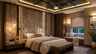 Master Bedroom Design with Geometric Upholstered Wall and Integrated Lighting