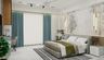 Botanical Master Bedroom Design with Curved Bed and Arched Fluted Wardrobe
