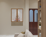 Wall Hung Pooja Design with White Lattice Shutters and Lighting