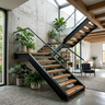U-Shaped Staircase Design with Wood Metal and Glass Details | Livspace