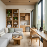 Space Saving Living Room with Window Study Counter