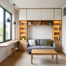 Space Saving Living Area with Open Display Shelving