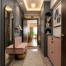 Space Saving Design with Arch Mirror and Fluted Shoe Storage Cabinet