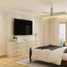 Cream TV Unit Design with Drawers and Wainscoting