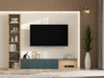 TV Unit Design with Open Bookshelf and Backlit Wall Panel