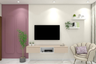 Beige TV Unit Design with Floating Console and Rounded Panelled Wall