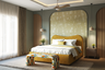 Arched Wall Design with Textured Wallpaper and Fluted Panels