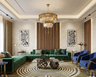 Fluted Panel Living Room Wall Design with Marble Accent