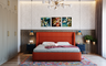 Grey Leaf Pattern Wallpaper Design with Fluted Bedroom Wall